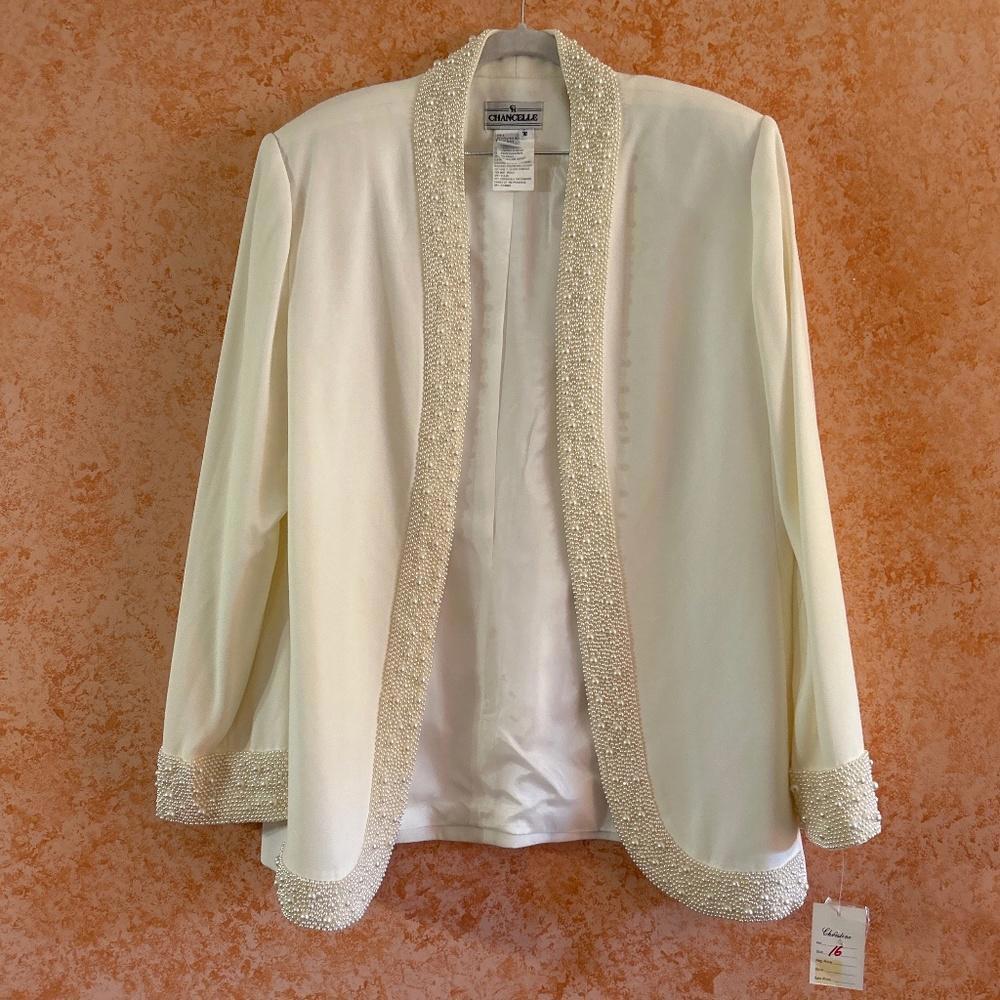 CHANCELLE Off White Blazer with Beaded Pearls size 16
